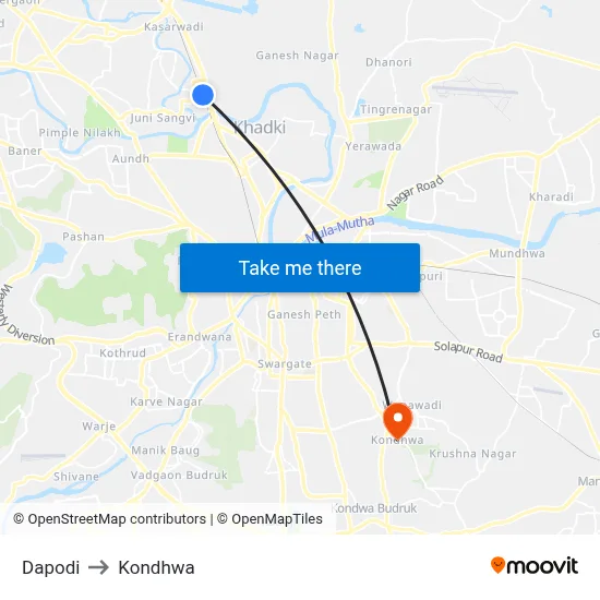 Dapodi to Kondhwa map