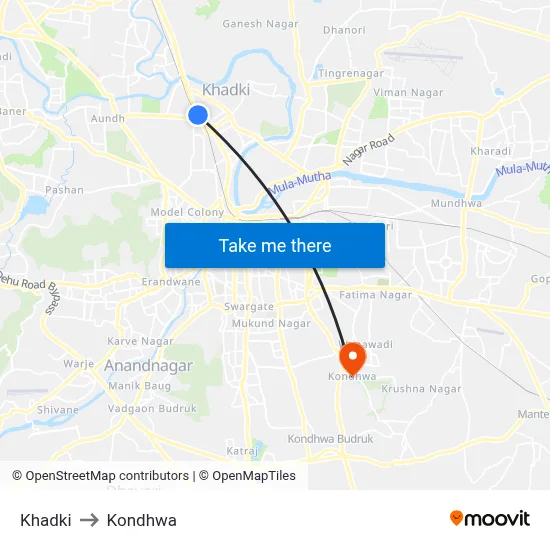 Khadki to Kondhwa map
