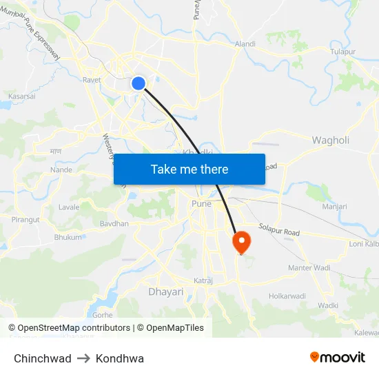 Chinchwad to Kondhwa map