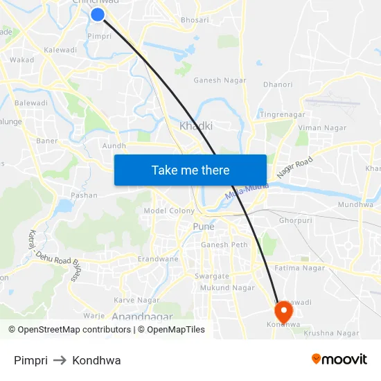 Pimpri to Kondhwa map