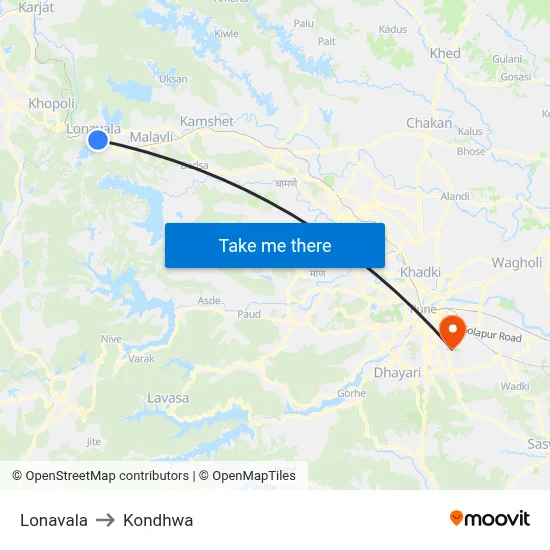 Lonavala to Kondhwa map