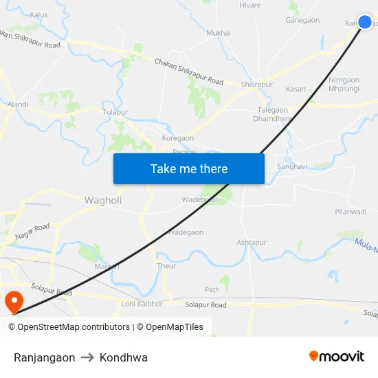 Ranjangaon to Kondhwa map
