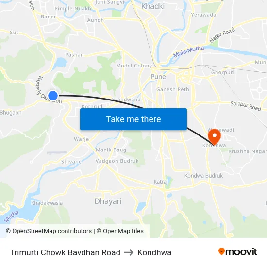 Trimurti Chowk Bavdhan Road to Kondhwa map