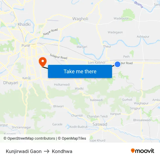 Kunjirwadi Gaon to Kondhwa map