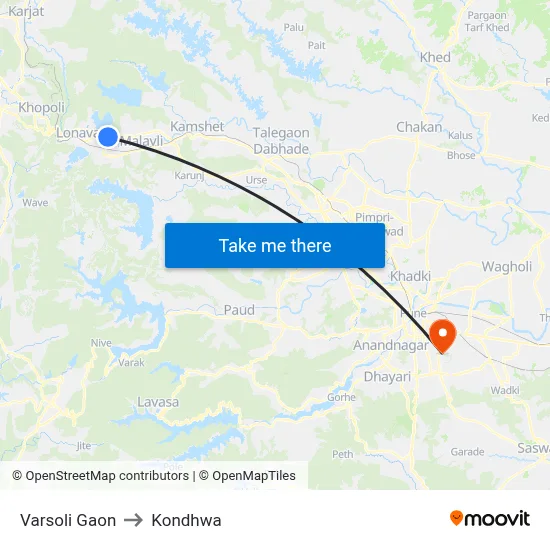 Varsoli Gaon to Kondhwa map