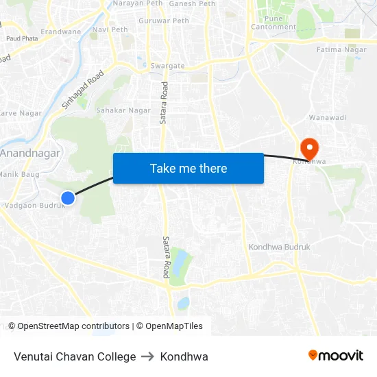 Venutai Chavan College to Kondhwa map