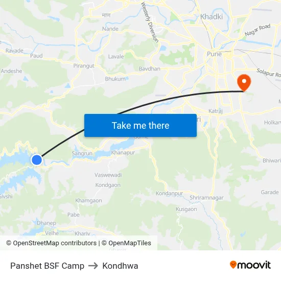 Panshet BSF Camp to Kondhwa map