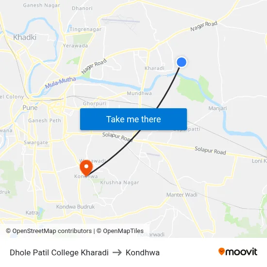 Dhole Patil College Kharadi to Kondhwa map