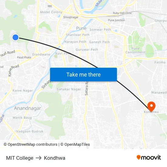 MIT College to Kondhwa map