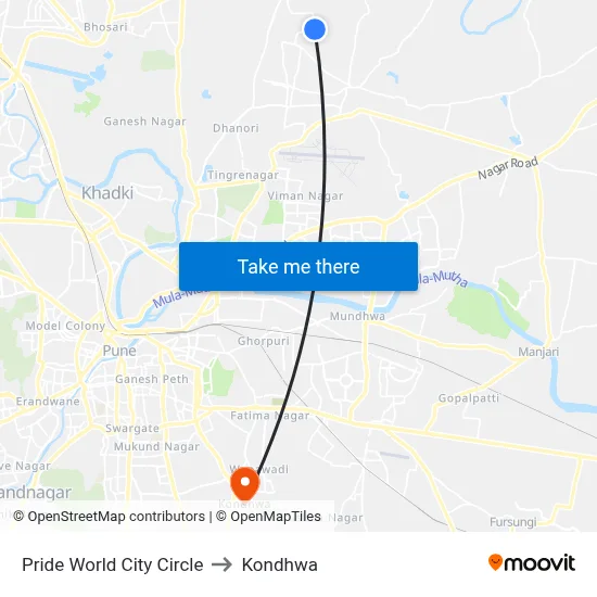 Pride World City Circle to Kondhwa map