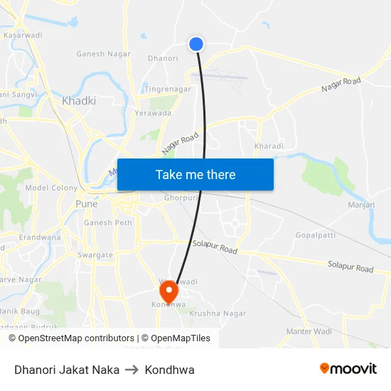Dhanori Jakat Naka to Kondhwa map