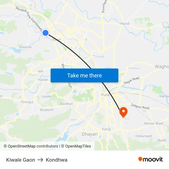 Kiwale Gaon to Kondhwa map