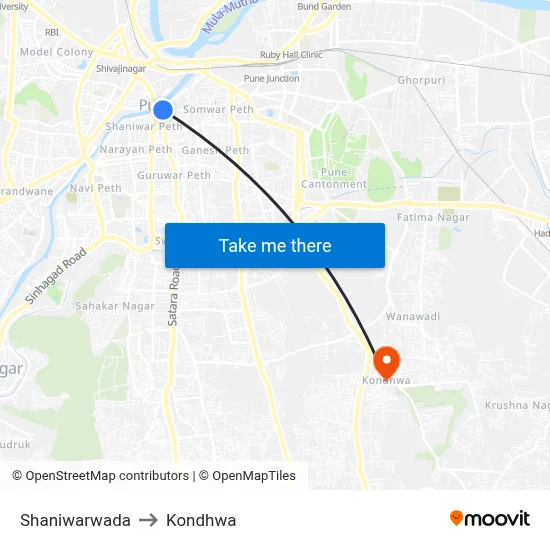 Shaniwarwada to Kondhwa map