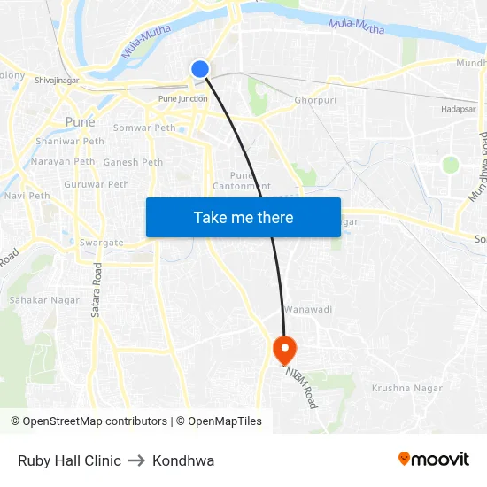 Ruby Hall Clinic to Kondhwa map