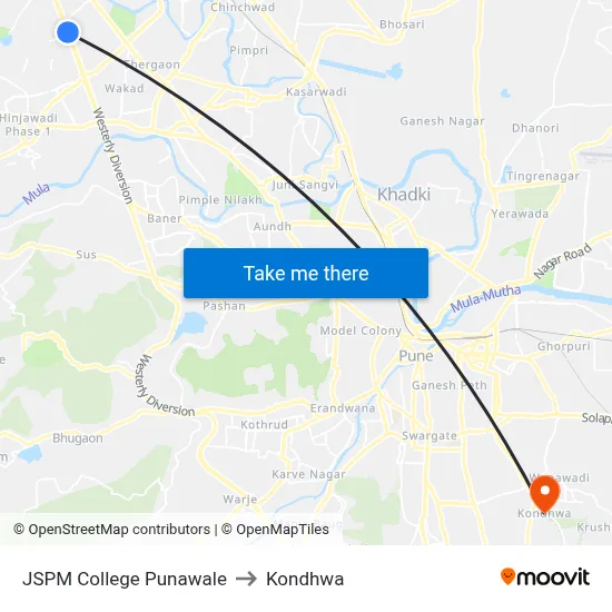 JSPM College Punawale to Kondhwa map