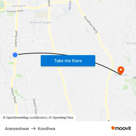 Aranyeshwar to Kondhwa map
