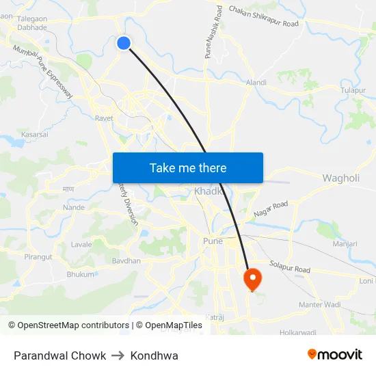 Parandwal Chowk to Kondhwa map