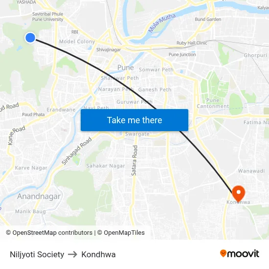 Niljyoti to Kondhwa map