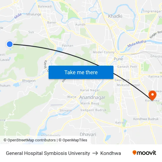 General Hospital Symbiosis University to Kondhwa map
