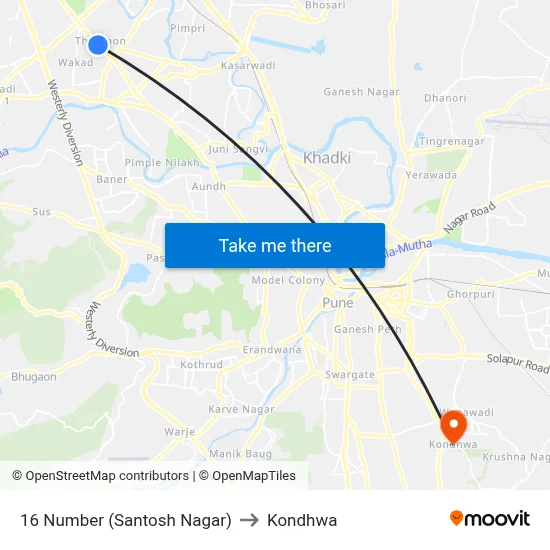 16 Number (Santosh Nagar) to Kondhwa map