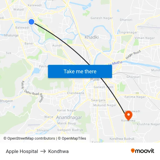 Apple Hospital to Kondhwa map