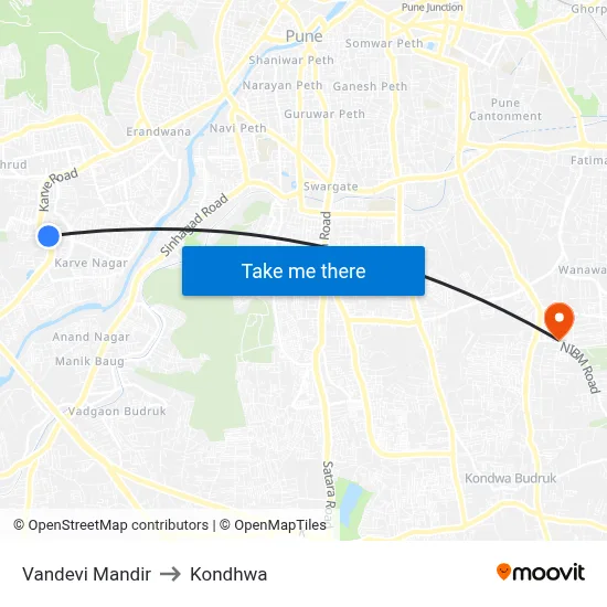 Vandevi Mandir to Kondhwa map