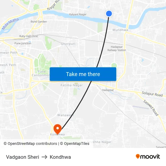 Vadgaon Sheri to Kondhwa map