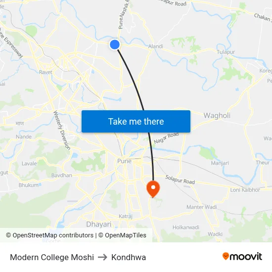 Modern College Moshi to Kondhwa map
