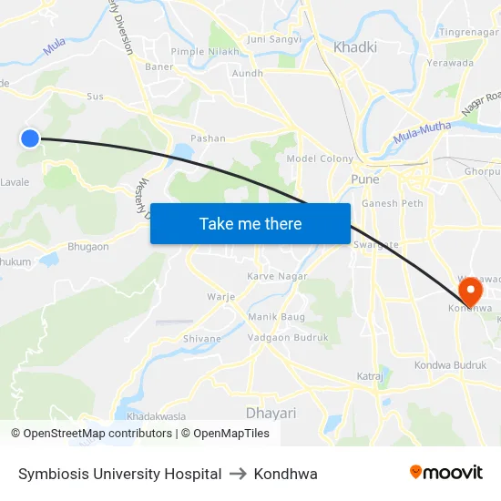 Symbiosis University Hospital to Kondhwa map