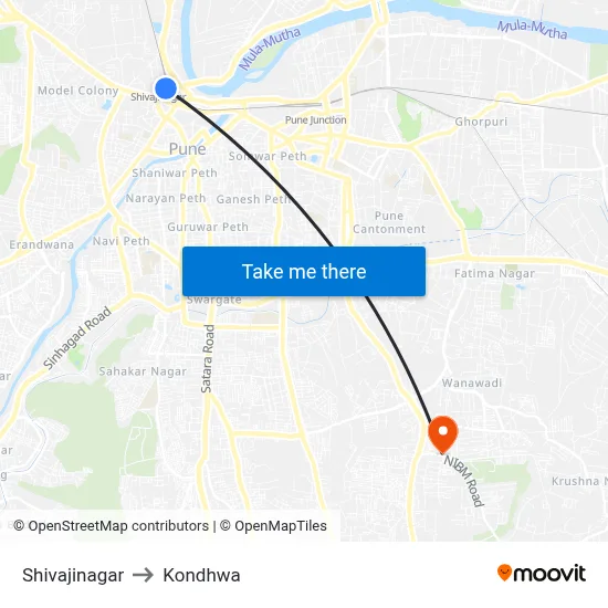 Shivajinagar to Kondhwa map