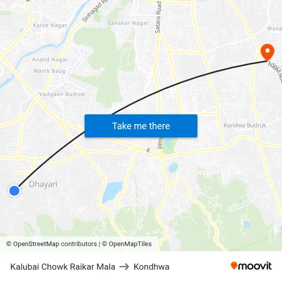 Kalubai Chowk Raikar Mala to Kondhwa map