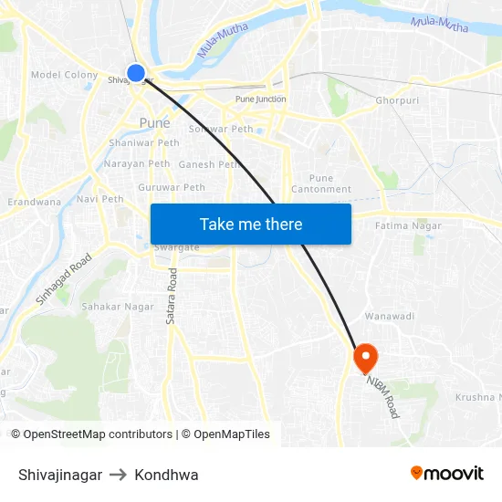 Shivajinagar to Kondhwa map