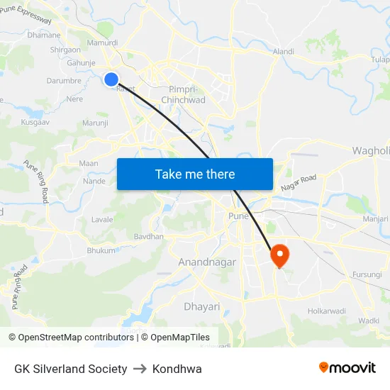 GK Silverland Society to Kondhwa map