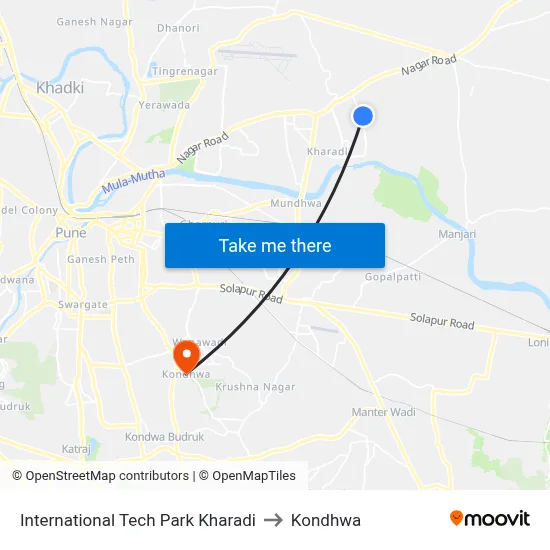 International Tech Park Kharadi to Kondhwa map
