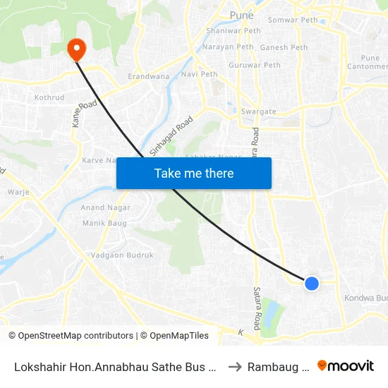 Lokshahir Hon.Annabhau Sathe Bus Stand Upper Depot to Rambaug Colony map