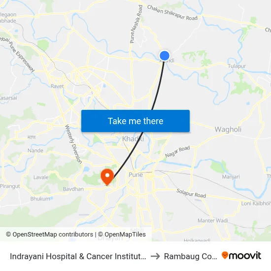 Indrayani Hospital & Cancer Institute Alandi to Rambaug Colony map