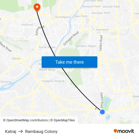 Katraj to Rambaug Colony map