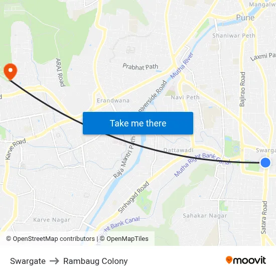 Swargate to Rambaug Colony map