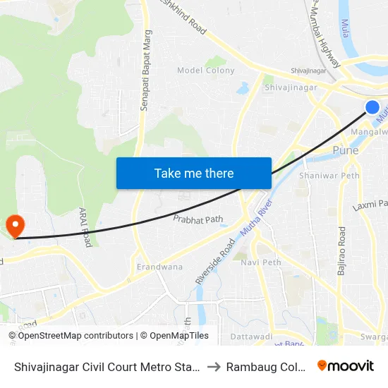 Shivajinagar Civil Court Metro Station to Rambaug Colony map