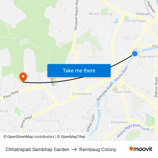 Chhatrapati Sambhaji Garden to Rambaug Colony map