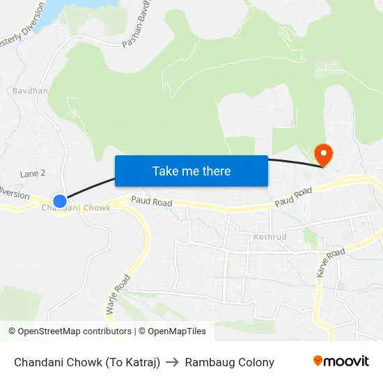 Chandani Chowk (To Katraj) to Rambaug Colony map