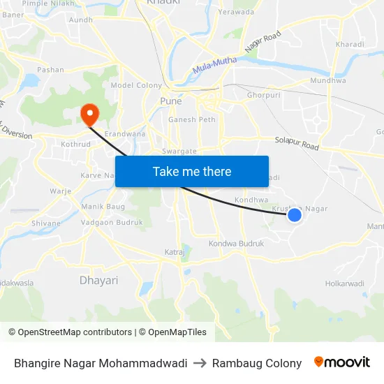Bhangire Nagar Mohammadwadi to Rambaug Colony map