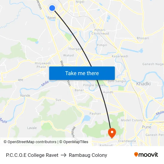 P.C.C.O.E College Ravet to Rambaug Colony map