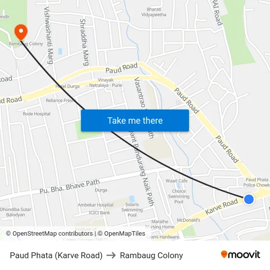Paud Phata (Karve Road) to Rambaug Colony map