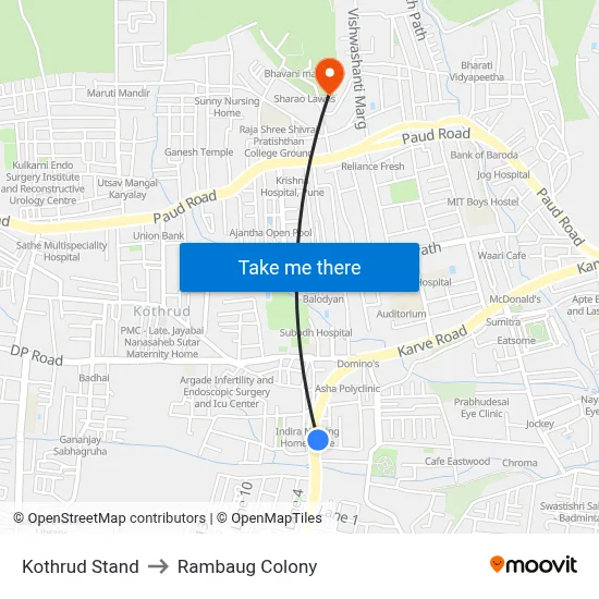 Kothrud Stand to Rambaug Colony map