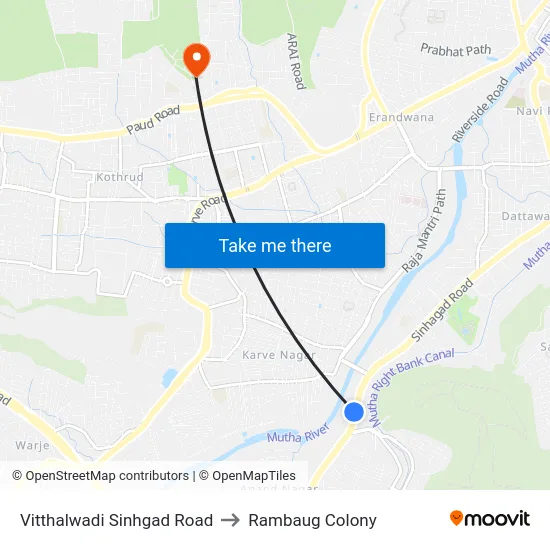 Vitthalwadi Sinhgad Road to Rambaug Colony map