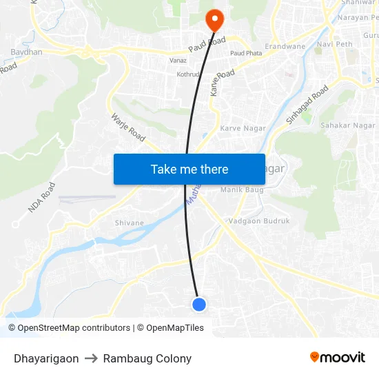 Dhayarigaon to Rambaug Colony map