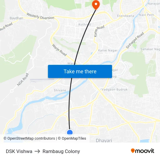 DSK Vishwa to Rambaug Colony map