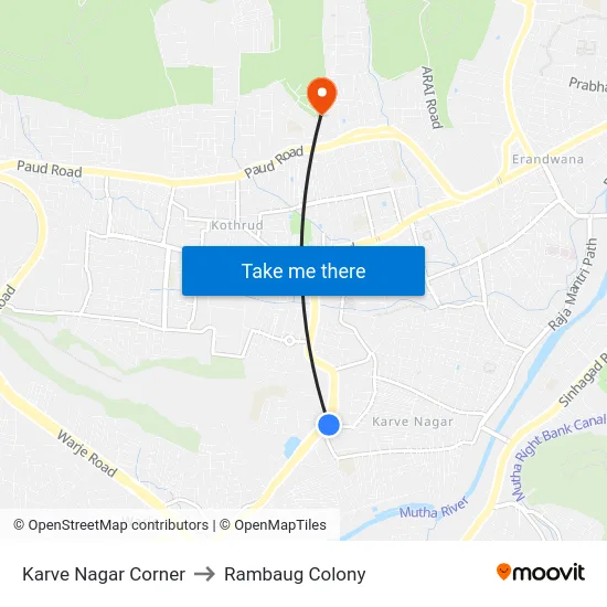 Karve Nagar Corner to Rambaug Colony map