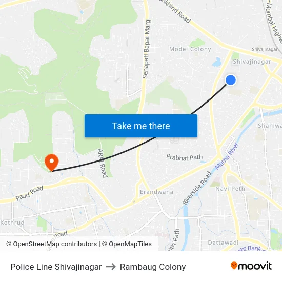 Police Line Shivajinagar to Rambaug Colony map